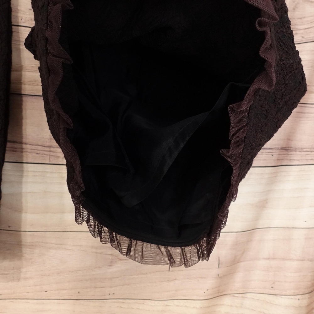 Rickie Freeman Teri Jon Skirt Suit Womens 8 Brown Lace 2 Piece Ruffle Trim - Picture 5 of 13